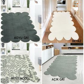 Balat Halı Lazer Kesim Dekor Peluş Uzun Tüylü Yolluk Halı Beyaz 80x150