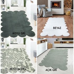 Balat Halı Lazer Kesim Dekor Peluş Uzun Tüylü Yolluk Halı Beyaz 80x150