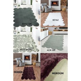Balat Halı Lazer Kesim Dekor Peluş Uzun Tüylü Yolluk Halı Beyaz 80x150