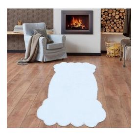 Balat Halı Lazer Kesim Dekor Peluş Uzun Tüylü Yolluk Halı Beyaz 80x150