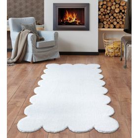 Balat Halı Lazer Kesim Peluş Uzun Tüylü Yolluk Halı Beyaz 100x300