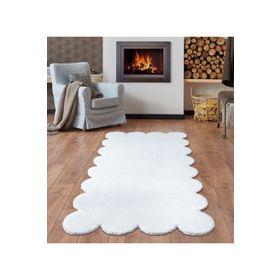 Balat Halı Lazer Kesim Peluş Uzun Tüylü Yolluk Halı Beyaz 80x200