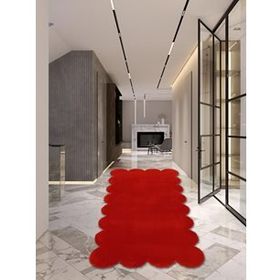 Balat Halı Lazer Kesim Peluş Uzun Tüylü Yolluk Halı Kırmızı Dekor 80x150