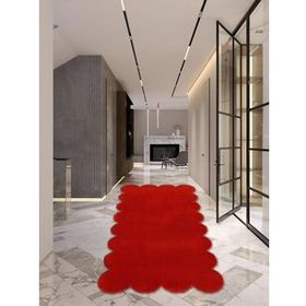 Balat Halı Lazer Kesim Peluş Uzun Tüylü Yolluk Halı Kırmızı Dekor 80x150