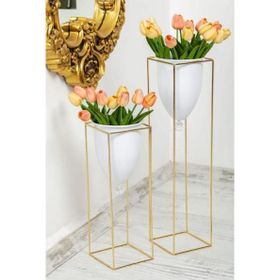 Balatlı 1084 2'li Beyaz Gold Metal Saksı