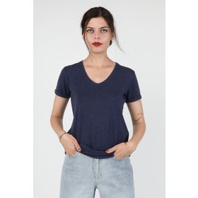 Balins BT/426 Lacivert Viskon V Yaka Kırçıllı Kadın T-shirt