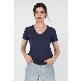 Balins BT/426 Lacivert Viskon V Yaka Kırçıllı Kadın T-shirt