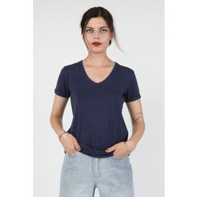 Balins BT/426 Lacivert Viskon V Yaka Kırçıllı Kadın T-shirt