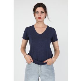 Balins BT/426 Lacivert Viskon V Yaka Kırçıllı Kadın T-shirt