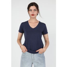 Balins BT/426 Lacivert Viskon V Yaka Kırçıllı Kadın T-shirt