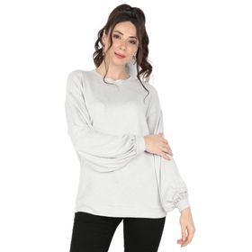 Balins Gri Kol Manşetli Muline Triko Kadın Bluz