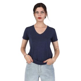 Balins Viskon V Yaka Kırçıllı Lacivert Kadın T-shirt