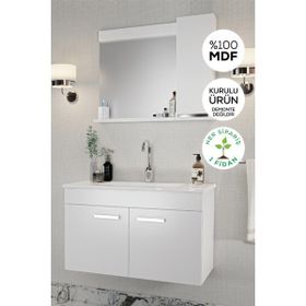 Balneom Defne 02 65 cm Üst Aynalı Lavabo Banyo Dolabı