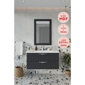 Balneom Erguvan 100 cm Gümüş Kulp Antrasit Ayna Lavabo Banyo Dolabı