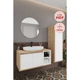 Balneom Gül 100 cm Beyaz Aynalı Lavabo Banyo Dolabı