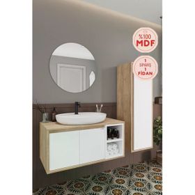 Balneom Gül 100 cm Beyaz Aynalı Lavabo Banyo Dolabı