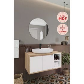 Balneom Gül 100 cm Beyaz Aynalı Lavabo Banyo Dolabı