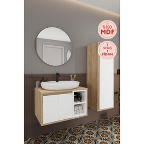 Balneom Gül 70 cm Beyaz Aynalı Lavabo Banyo Dolabı