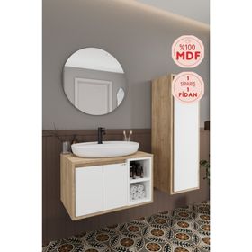 Balneom Gül 70 cm Beyaz Aynalı Lavabo Banyo Dolabı