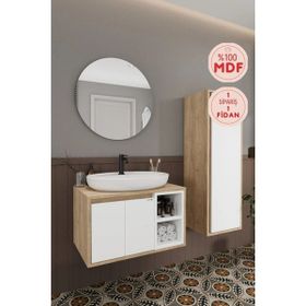 Balneom Gül 70 cm Beyaz Aynalı Lavabo Banyo Dolabı