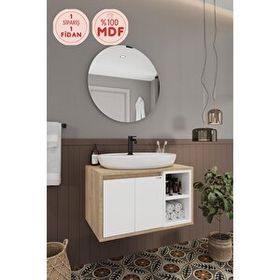 Balneom Gül 70 cm Beyaz Aynalı Lavabo Banyo Dolabı