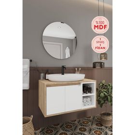 Balneom Gül 80 cm Beyaz Aynalı Lavabo Banyo Dolabı