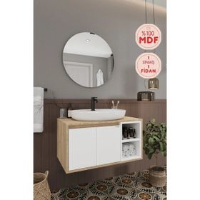 Balneom Gül 80 cm Beyaz Aynalı Lavabo Banyo Dolabı