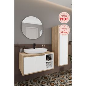Balneom Gül 80 cm Beyaz Aynalı Lavabo Banyo Dolabı