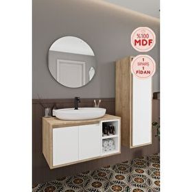 Balneom Gül 80 cm Beyaz Aynalı Lavabo Banyo Dolabı