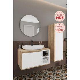 Balneom Gül 80 cm Beyaz Aynalı Lavabo Banyo Dolabı