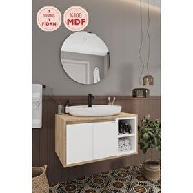 Balneom Gül 80 cm Beyaz Aynalı Lavabo Banyo Dolabı