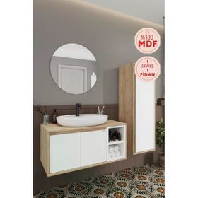 Balneom Gül 90 cm Beyaz Aynalı Lavabo Banyo Dolabı
