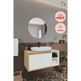 Balneom Gül 90 cm Beyaz Aynalı Lavabo Banyo Dolabı