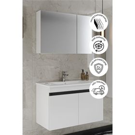 Balneom İdil 65 cm Üst Banyo Aynalı Dolabı ve Lavabo