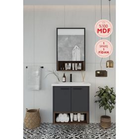 Balneom Karanfil 65 cm Antrasit Lavabolu Aynalı Üst Banyo Dolabı