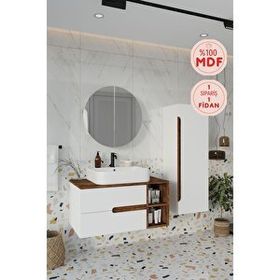 Balneom Koza 90 cm Beyaz Aynalı Üst Raf ve Lavabo Banyo Dolabı