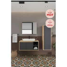 Balneom Lale 100 cm Lavabolu Banyo Dolabı + Aynalı Dolap + Boy Dolabı
