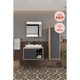 Balneom Lale 70 cm Lavabolu Banyo Dolabı + Aynalı Dolap + Boy Dolabı