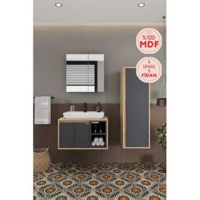 Balneom Lale 70 cm Lavabolu Banyo Dolabı + Aynalı Dolap + Boy Dolabı