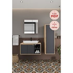 Balneom Lale 80 cm Lavabolu Banyo Dolabı + Aynalı Dolap+ Boy Dolabı