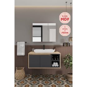 Balneom Lale 90 cm Lavabolu Banyo Dolabı + Aynalı Dolap