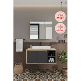 Balneom Lale 90 cm Lavabolu Banyo Dolabı + Aynalı Dolap