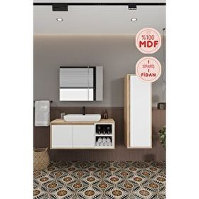 Balneom Lale Beyaz 100 cm Lavabolu Banyo Dolabı + Aynalı Dolap + Boy Dolabı