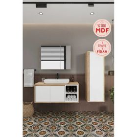 Balneom Lale Beyaz 100 cm Lavabolu Banyo Dolabı + Aynalı Dolap + Boy Dolabı