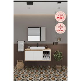 Balneom Lale Beyaz 100 cm Lavabolu Banyo Dolabı + Aynalı Dolap