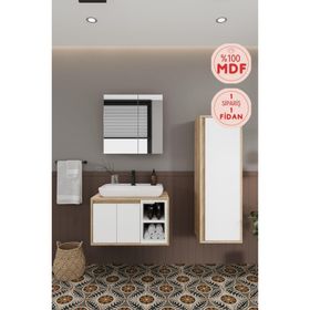 Balneom Lale Beyaz 70 cm Lavabolu Banyo Dolabı Aynalı Dolap Boy Dolabı