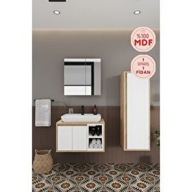 Balneom Lale Beyaz 70 cm Lavabolu Banyo Dolabı Aynalı Dolap Boy Dolabı