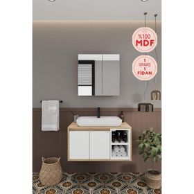 Balneom Lale Beyaz 80 cm Lavabolu Banyo Dolabı + Aynalı Dolap