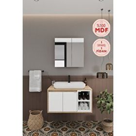 Balneom Lale Beyaz 80 cm Lavabolu Banyo Dolabı + Aynalı Dolap