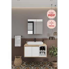 Balneom Lale Beyaz 80 cm Lavabolu Banyo Dolabı + Aynalı Dolap